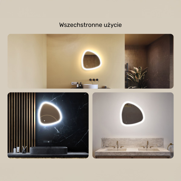 Lustro łazienkowe LED 54x54cm - nieregularne - LED Dual, włącznik