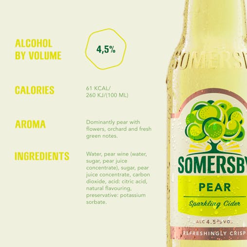 Somersby Pear Cider, Easy Drinking Sparkling Cider, 4.5% ABV, 330mL (Case of 24 Bottles)