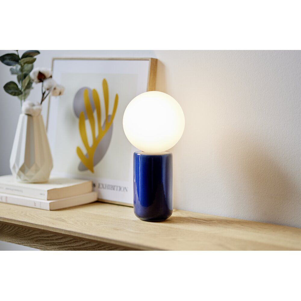 Lampe à poser cylindrique céramique et verre avec boule 12xH25cm (2 modèles)