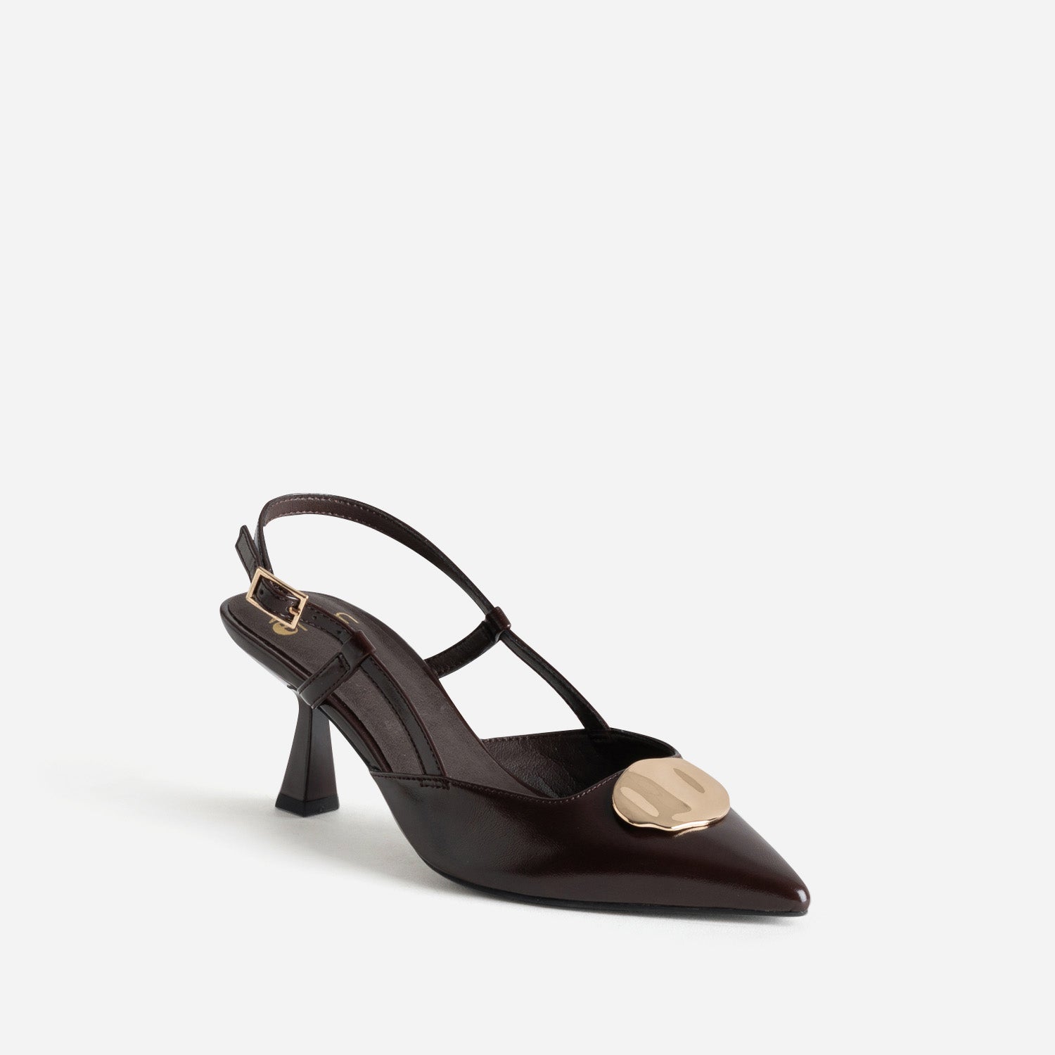 Escarpin slingback marron détail bijou