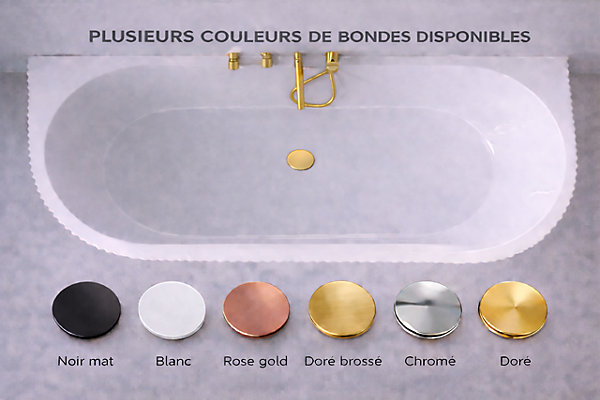 Baignoire ilot - 170 x 75 cm - Blanc brillant rainure avec bonde doré - BELLA