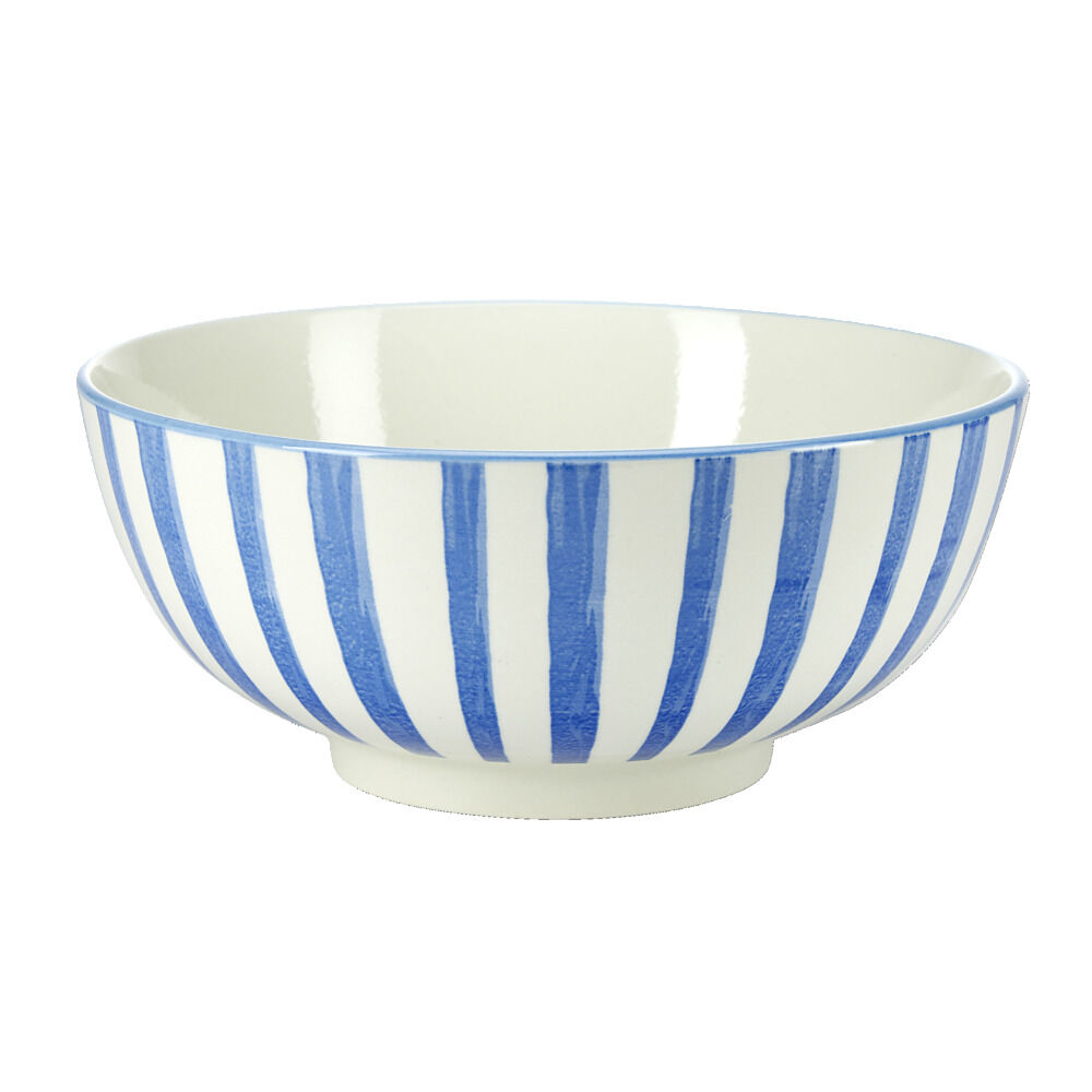 Saladier rond porcelaine 1,6L Felicita rayé blanc et bleu Ø21xH9cm