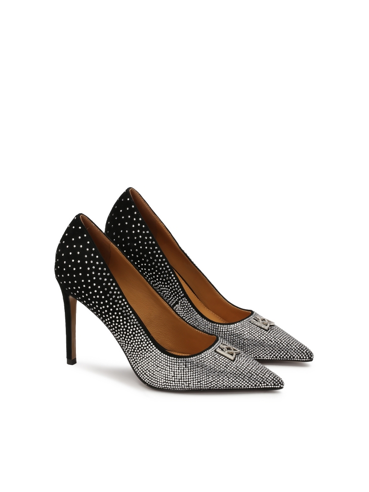Suede pumps covered with silver crystals