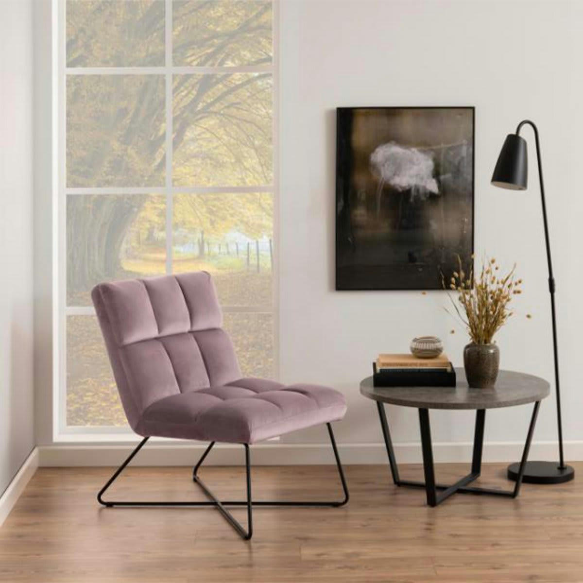 ALBATRA - Fauteuil design en velours metelassé rose