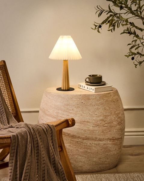 Lampa stołowa drewno kauczukowe klosz z tkaniny naturalna