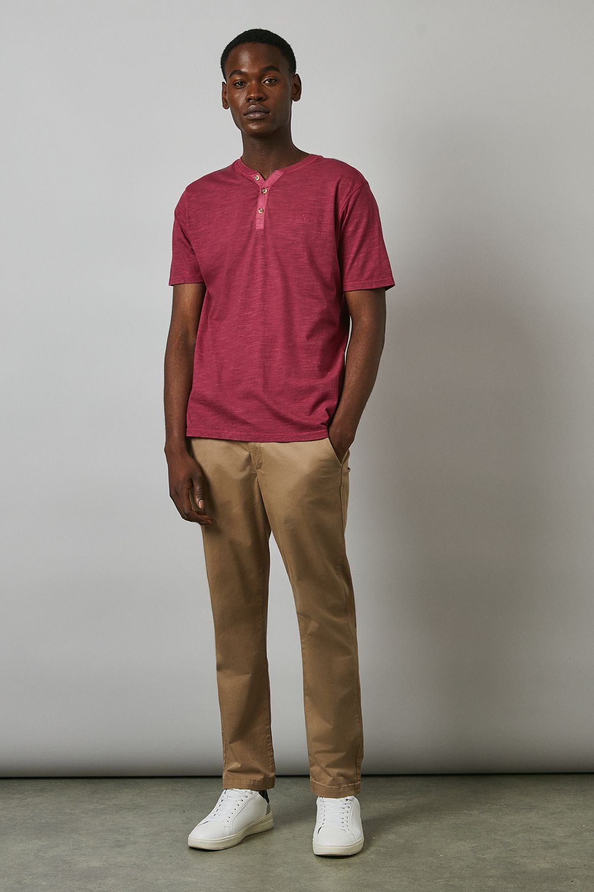 Maine Rose Pink Slub Y Neck T - Shirt
