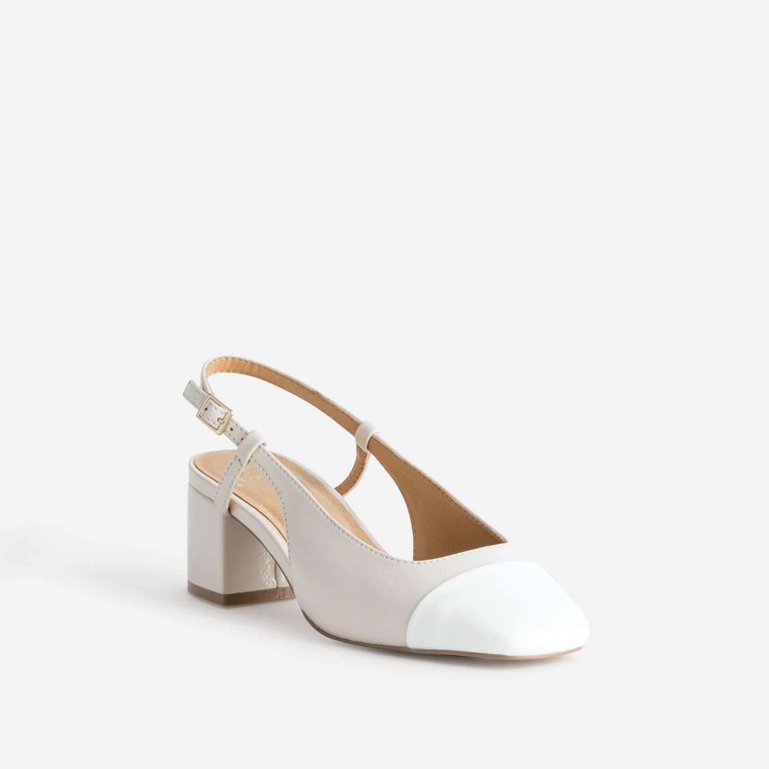 Escarpin slingback écru et blanc verni