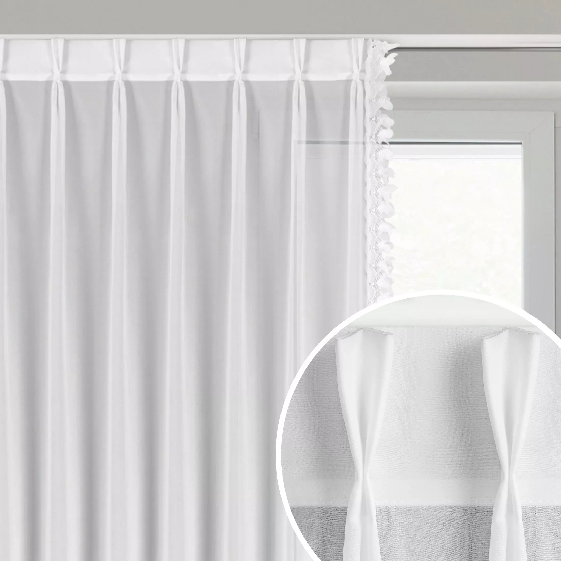 Firana biała z szyfonu zdobiona aplikacją 80x270 cm (wymiar podany na gotowo) system flex - LORETA