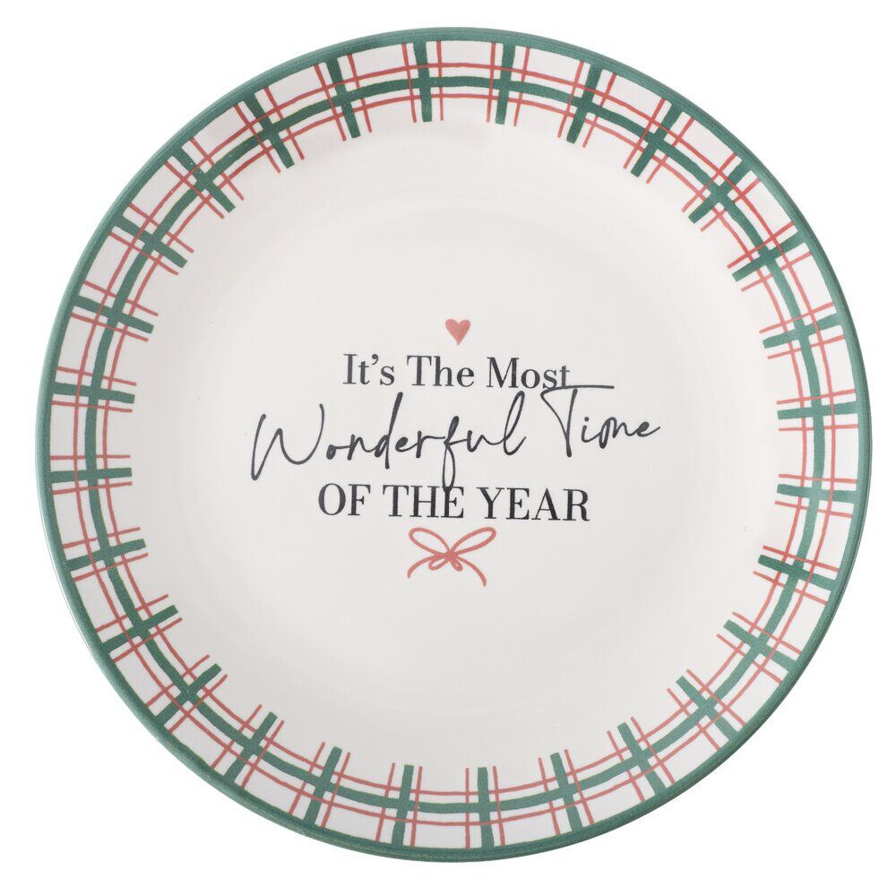 Assiete plate imprimé No&euml;l contour motif jacquard faïence Ø20 cm