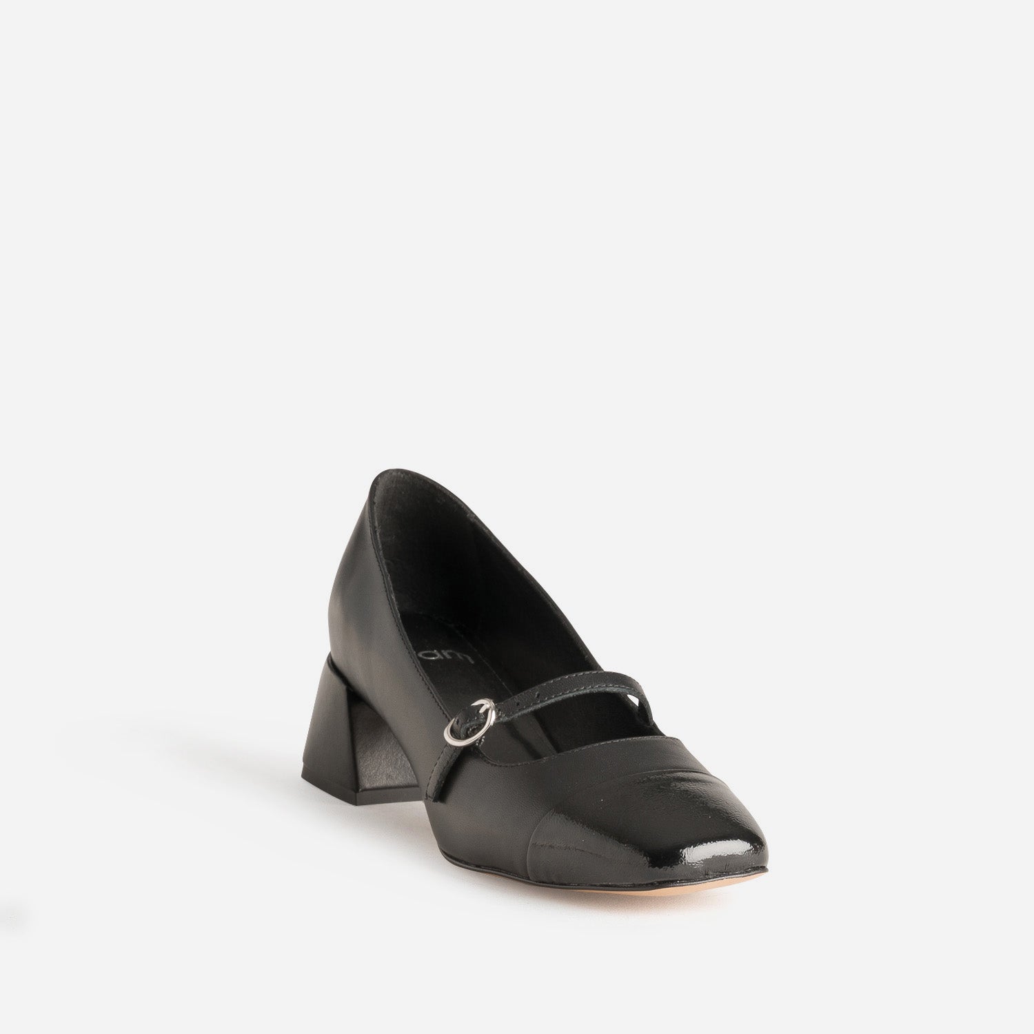 Babies à talon noire cuir bout verni