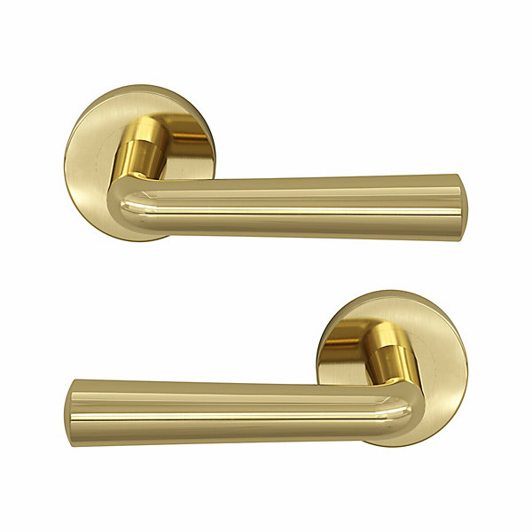 Ensemble poignée sur rosace rond à pousser GoodHome Tudy Laiton Jaune Ø52mm
