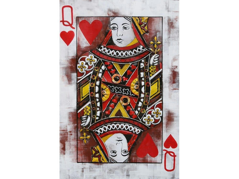 MÉTAL BRASS - Tableau relief en métal carte dame de cœur 60x40