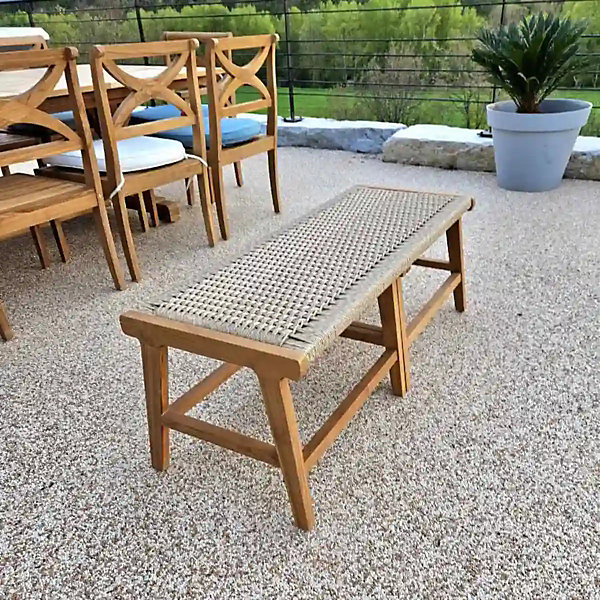 Banc en bois de teck 120 cm beige imitation rotin - Harmonya
