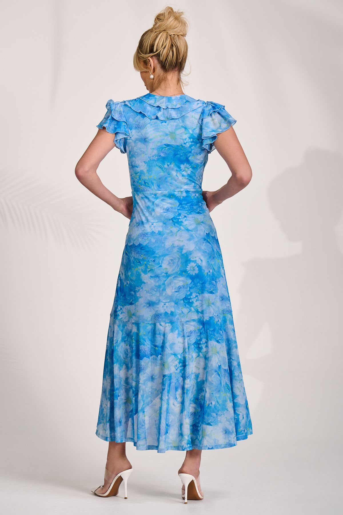 Jolie Moi Ruffled Mesh Maxi Dress