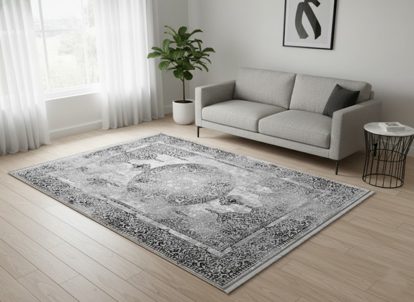 Dywan z frędzlami Emir 249 gray black szary 080x150