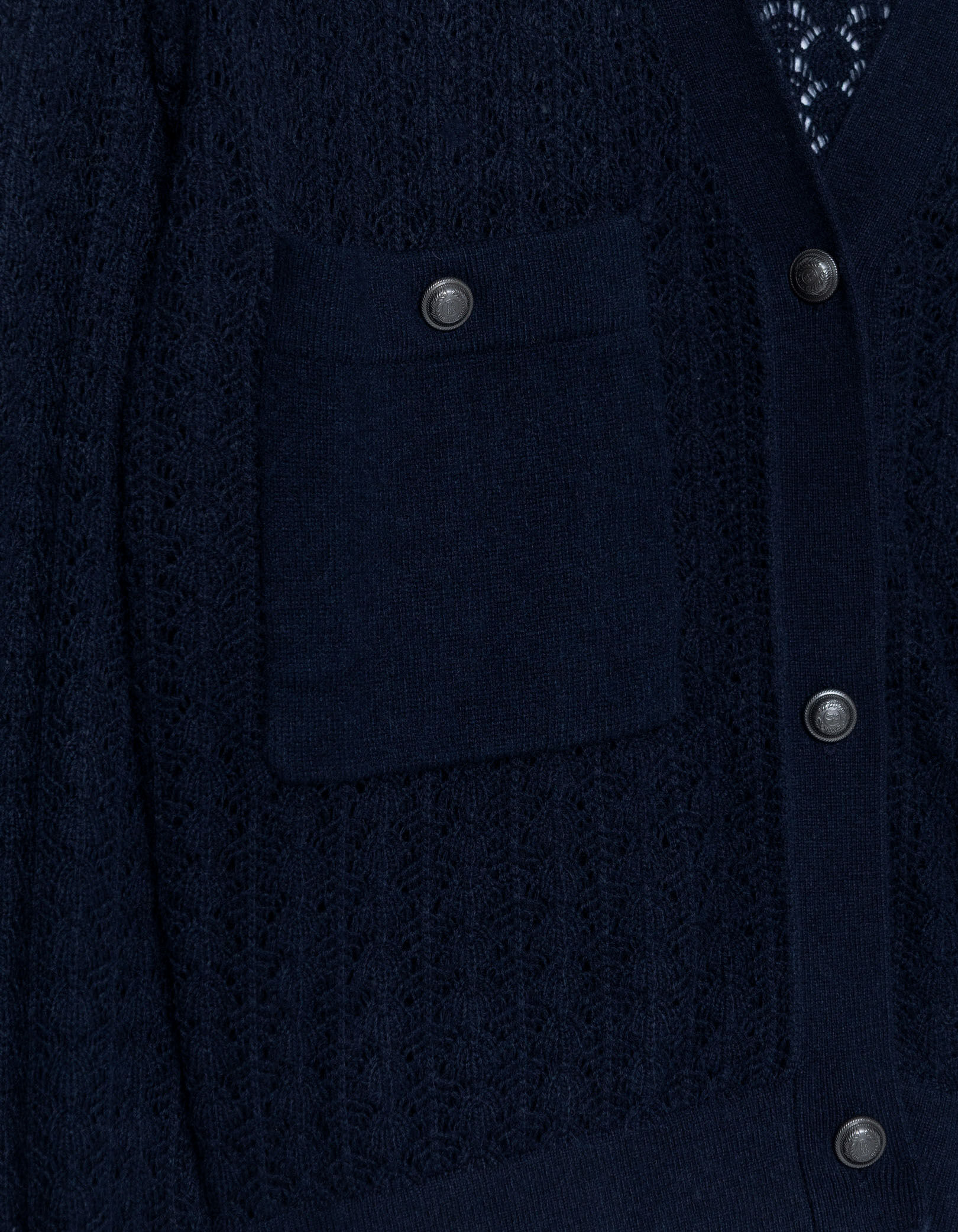 Cardigan court marine tricot fantaisie ajouré Femme