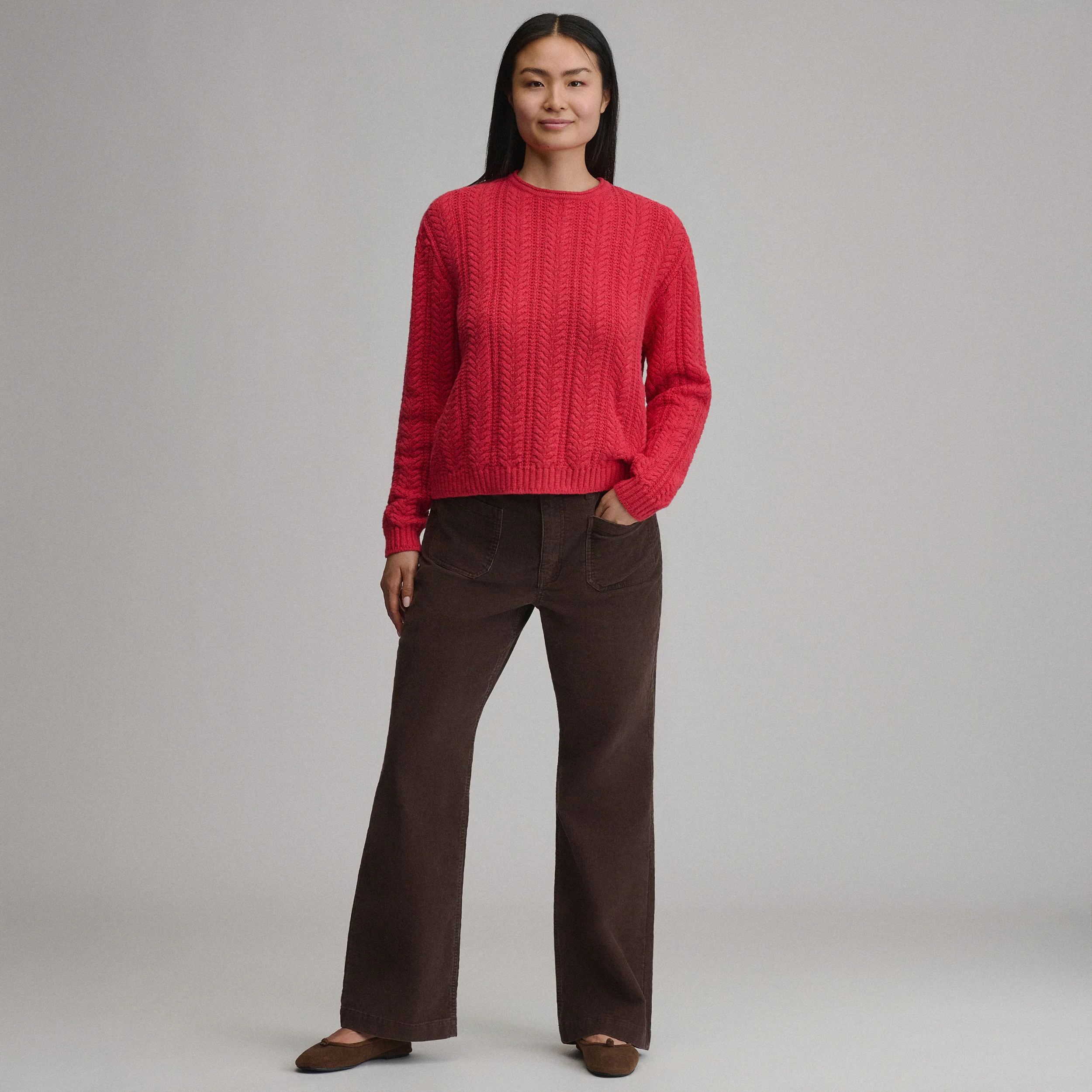 Women's Cotton Cable Crew Sweater