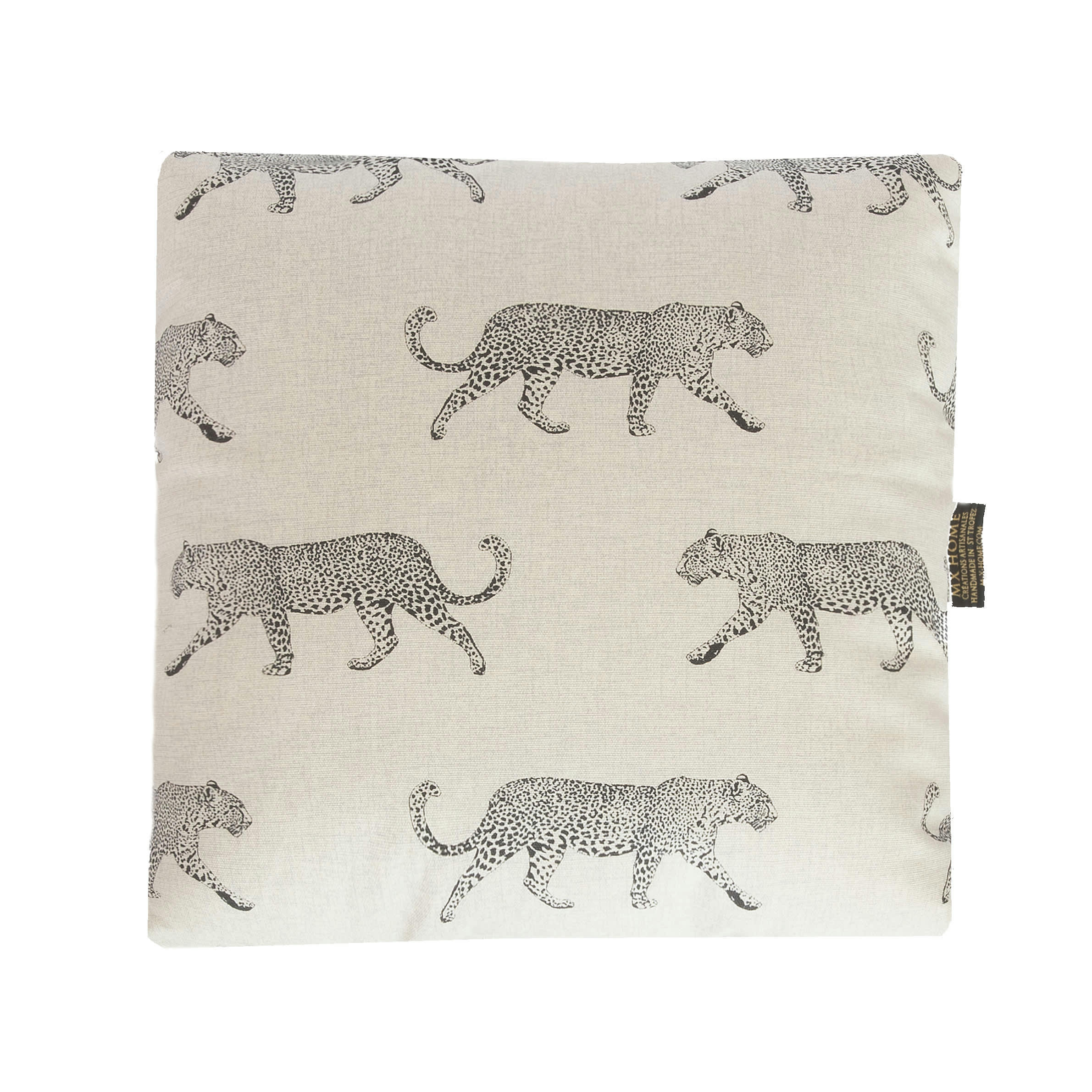 - Coussin en coton blanc motif tigre noir