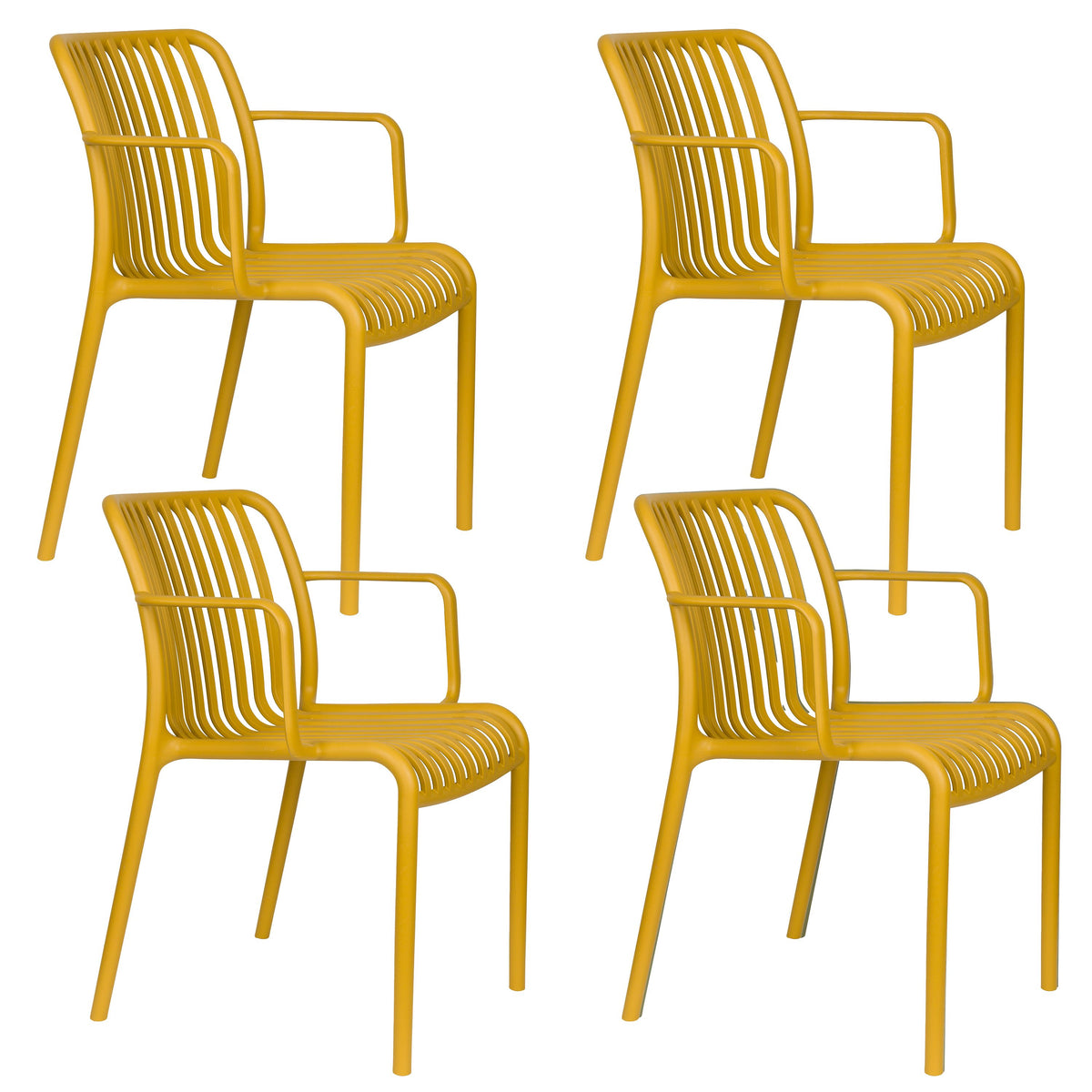 Housecraft Living Mante Tuinstoel Armleuning Kunststof Geel - Set van 4
