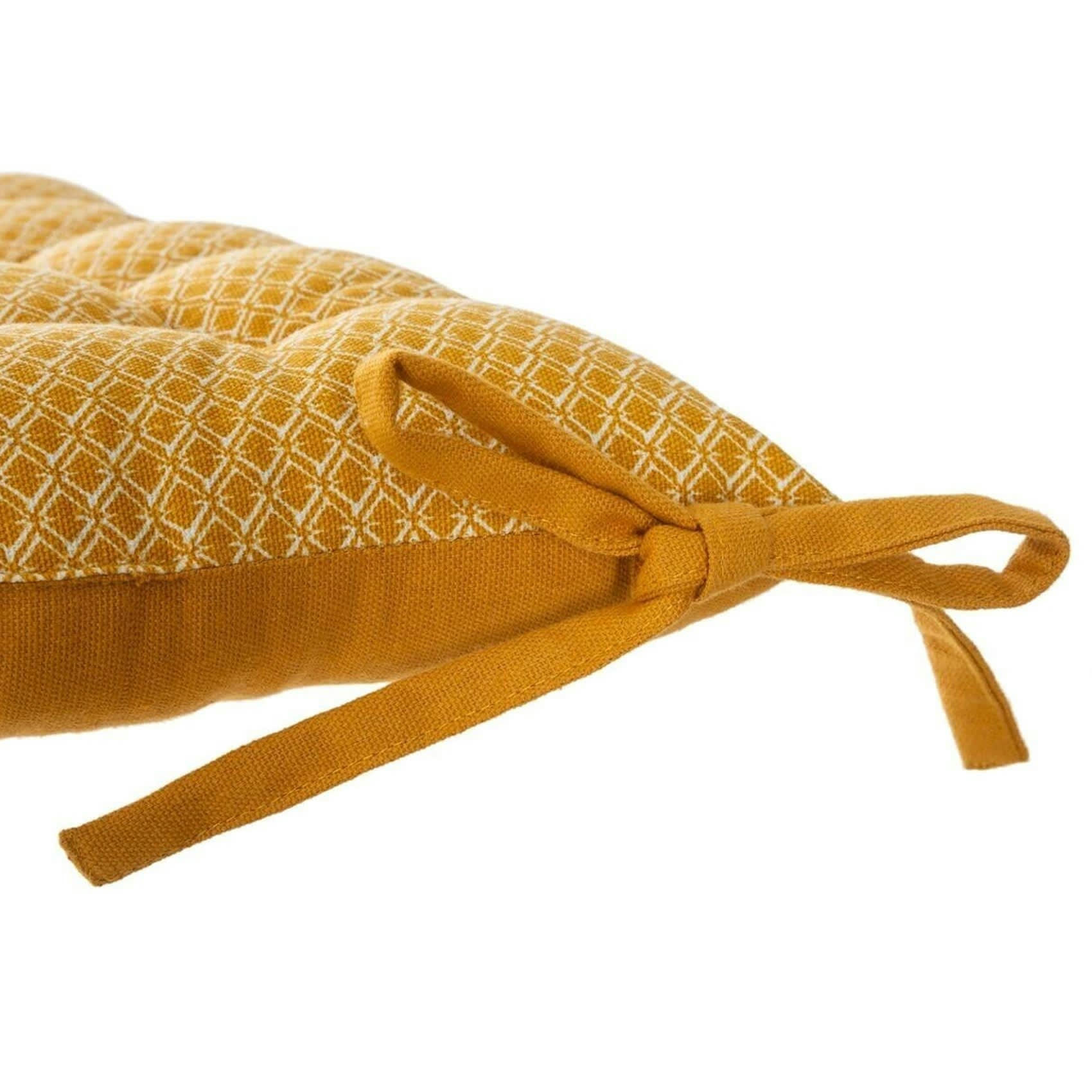 - Galette de chaise imprimée et matelassée à nouettes jaune ocre