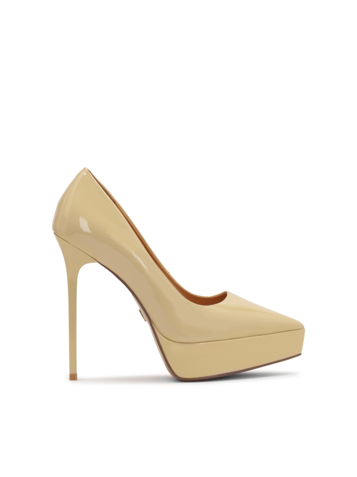 Patent leather beige platform pumps