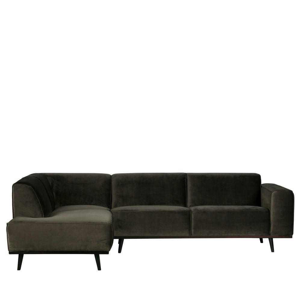 STATEMENT - Canapé d'angle gauche velours vert kaki 3 places