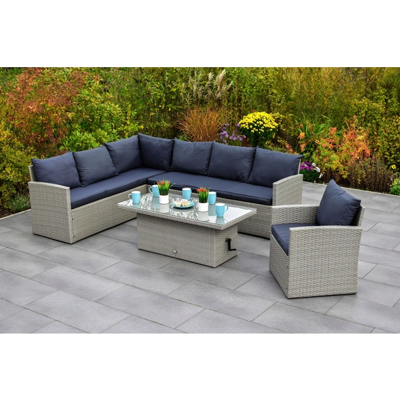 Gartenmöbelset »Chicago«, 7 Plätze, inkl. Auflagen, Stahl/Kunststoffgeflecht, grau
