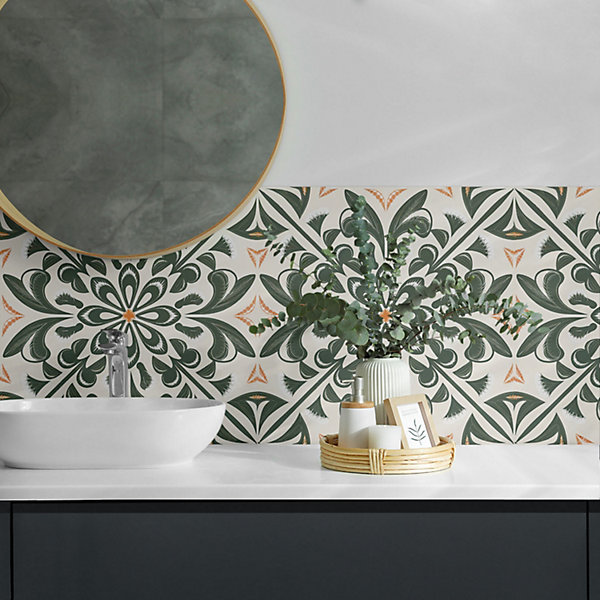 Panneau Mural TV Wallfluent 50x50 cm Motif Floral Avec Des Feuilles 4 pièces