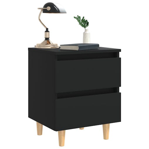 NNEVL Bed Cabinets with Solid Pinewood Legs 2 pcs Black 40x35x50 cm