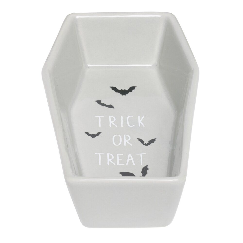 Coupelle Halloween forme cercueil dolomite blanc 9,5x17,5cm