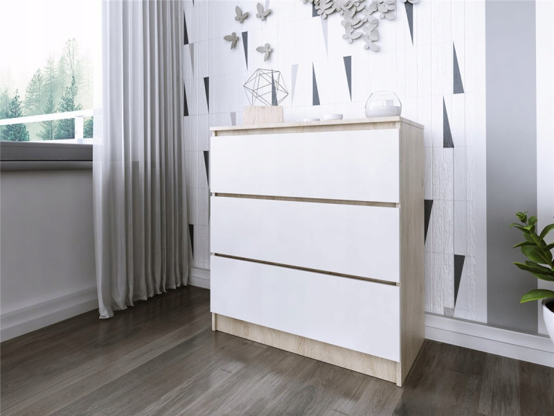 Komoda do salonu sypialni 3 szuflady 80 cm Zoe Dąb Sonoma Biały Mat