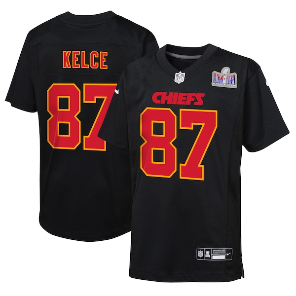 Travis Kelce Kansas City Chiefs Nike Youth Super Bowl LVIII Patch Carbon Fashion Game Jersey - Black