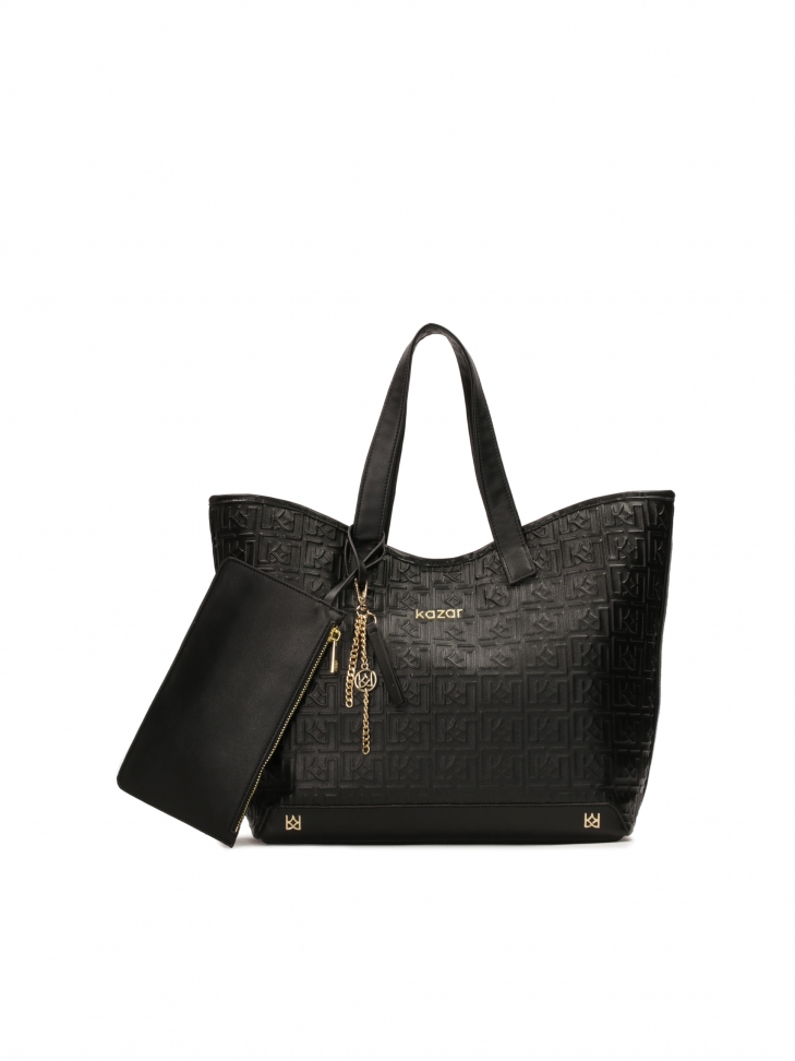 Black shoulder bag with pouch and key ring