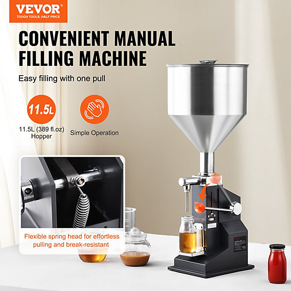 Machine remplissage manuelle 5-100mL inox réglable, pour lait, jus, huile, shampoing, miel, cosmétique.
