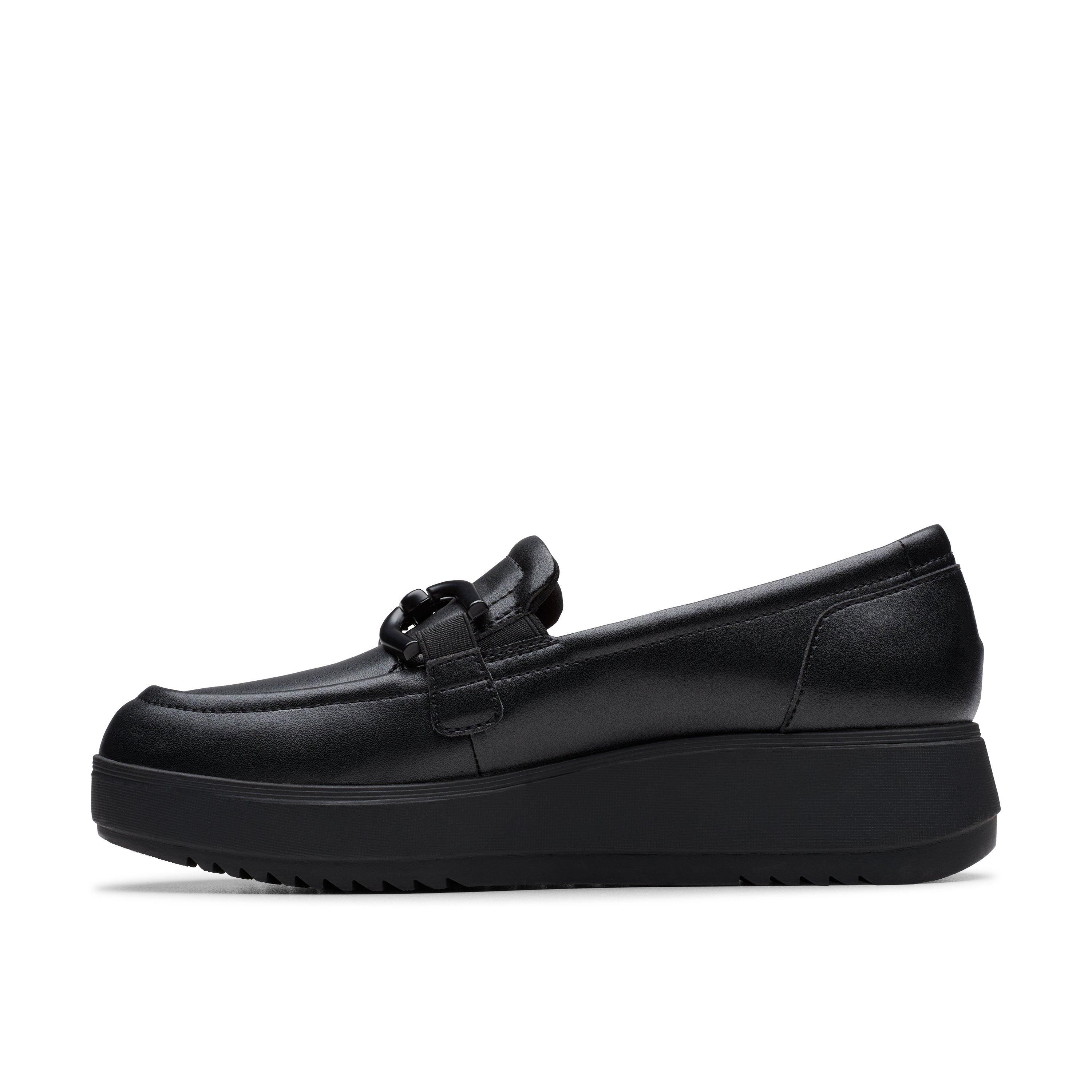 Clarks Zylah Top Black Leather Loafers,Slip Ons