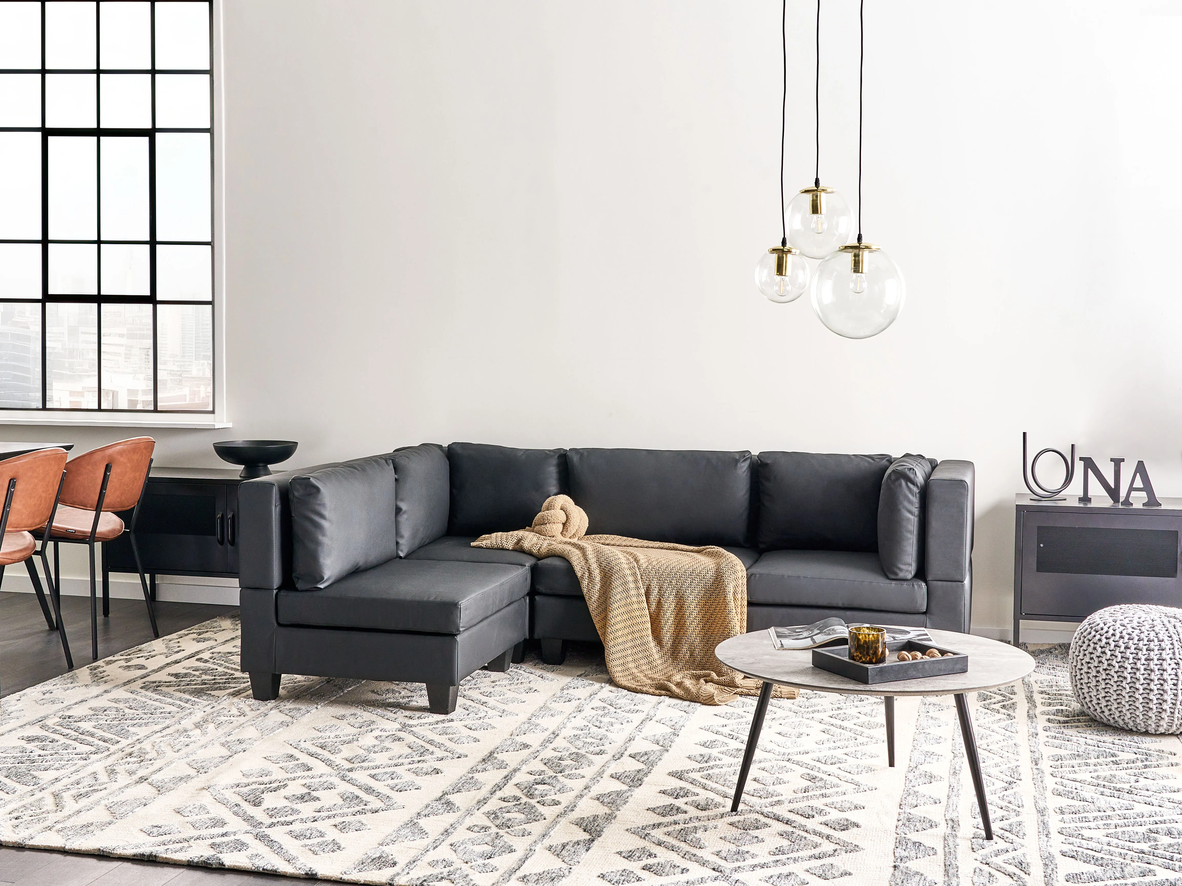 Modular Corner Sofa 4 Seater UNSTAD Faux Leather Black Right Hand
