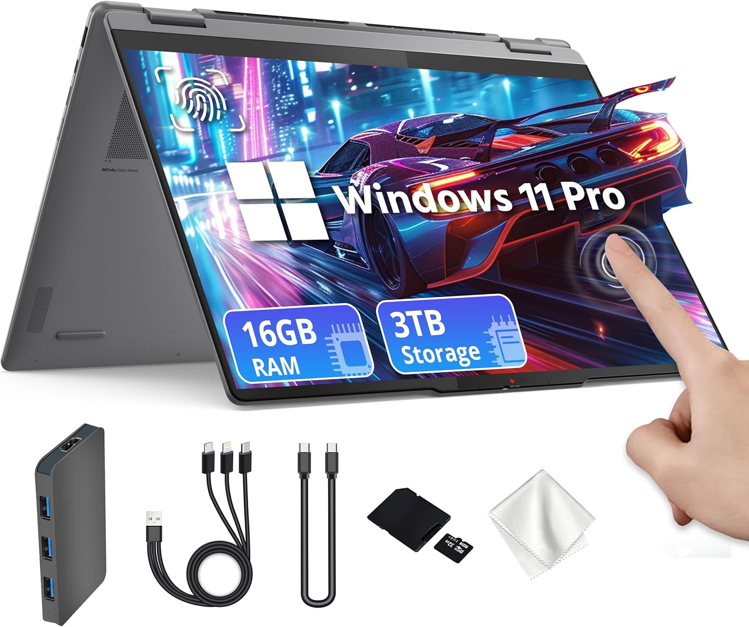 Lenovo Yoga 7i 2-in-1 16 2K Touchscreen Laptop  Intel Core Ultra 7 256V  16GB LPDDR5X  3TB(2TB SSD&1TB Docking Station)  Intel Arc Graphics  Numeric Keypad  Copilot+ PC  Wi-Fi 7  Win 11 Pro  Gray