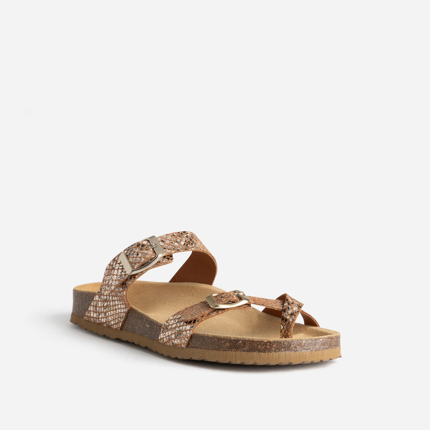 Mule anatomique marron cuir effet python éco-conçu