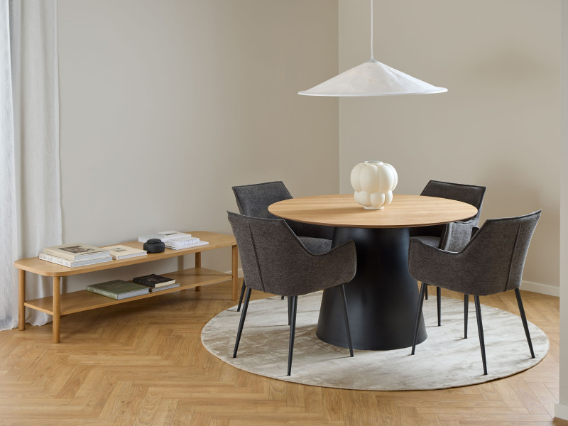 Stół okrągły Ruston 120 cm z metalową podstawą, Dąb matowy lakierowany