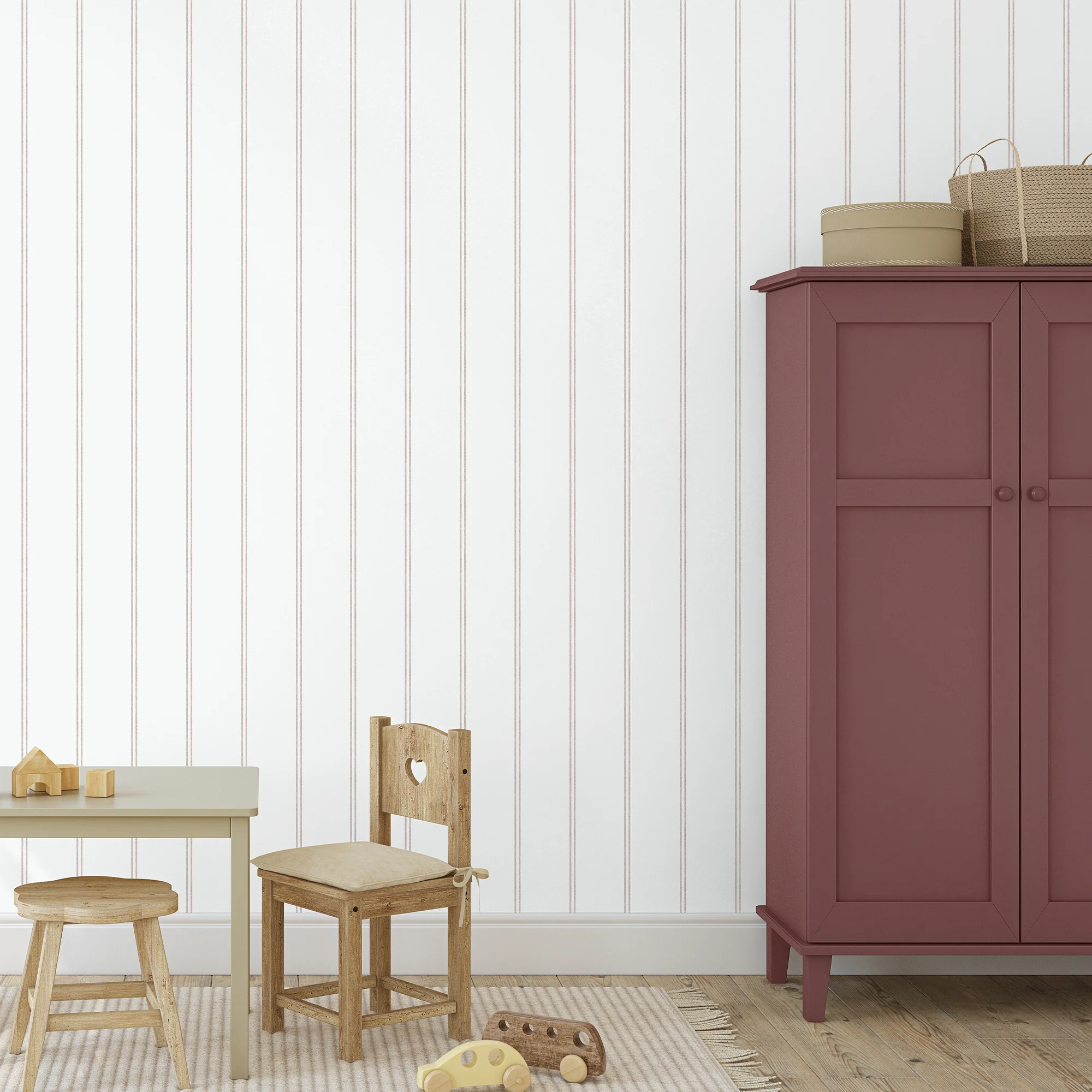 Papier peint intissé RIBAMBELLE terracotta rosé et écru