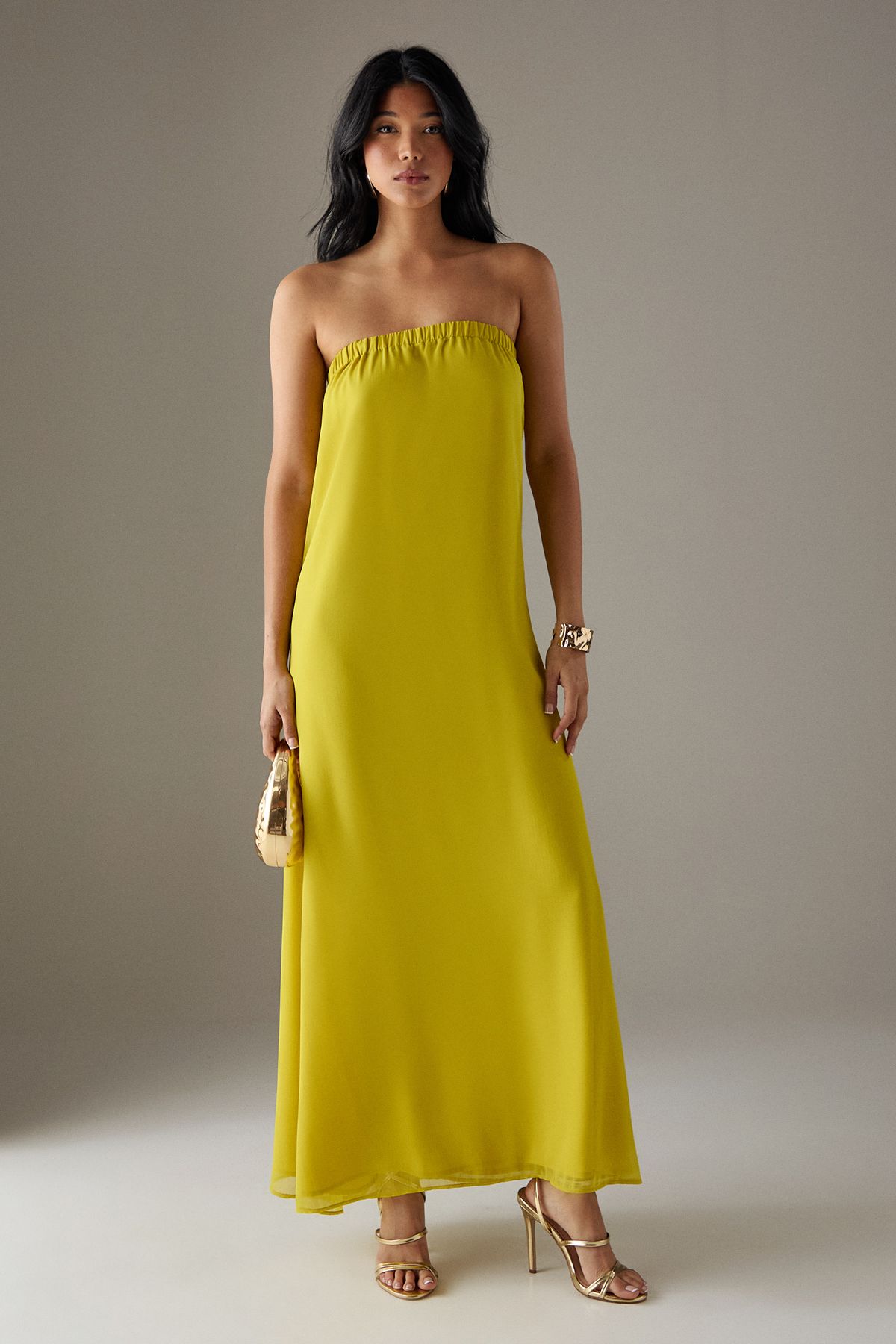 Warehouse Yoryu Chiffon Elasticated Back Bandeau Maxi Dress