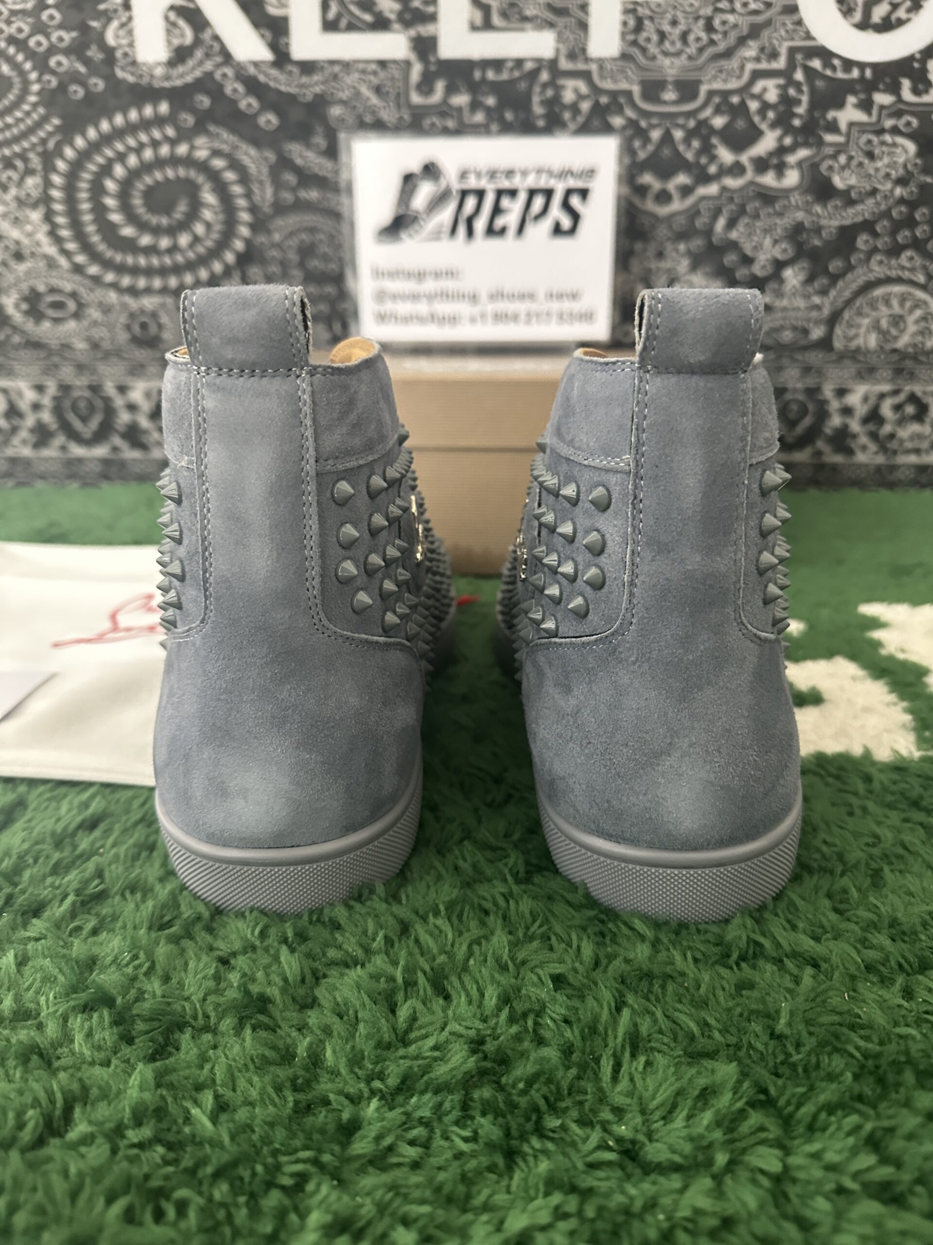 Christian Louboutin Blue Suede Louis Spikes High Top Blue