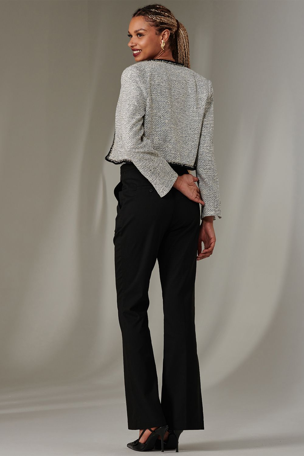 Jolie Moi Contrast Trim Tweed Jacket
