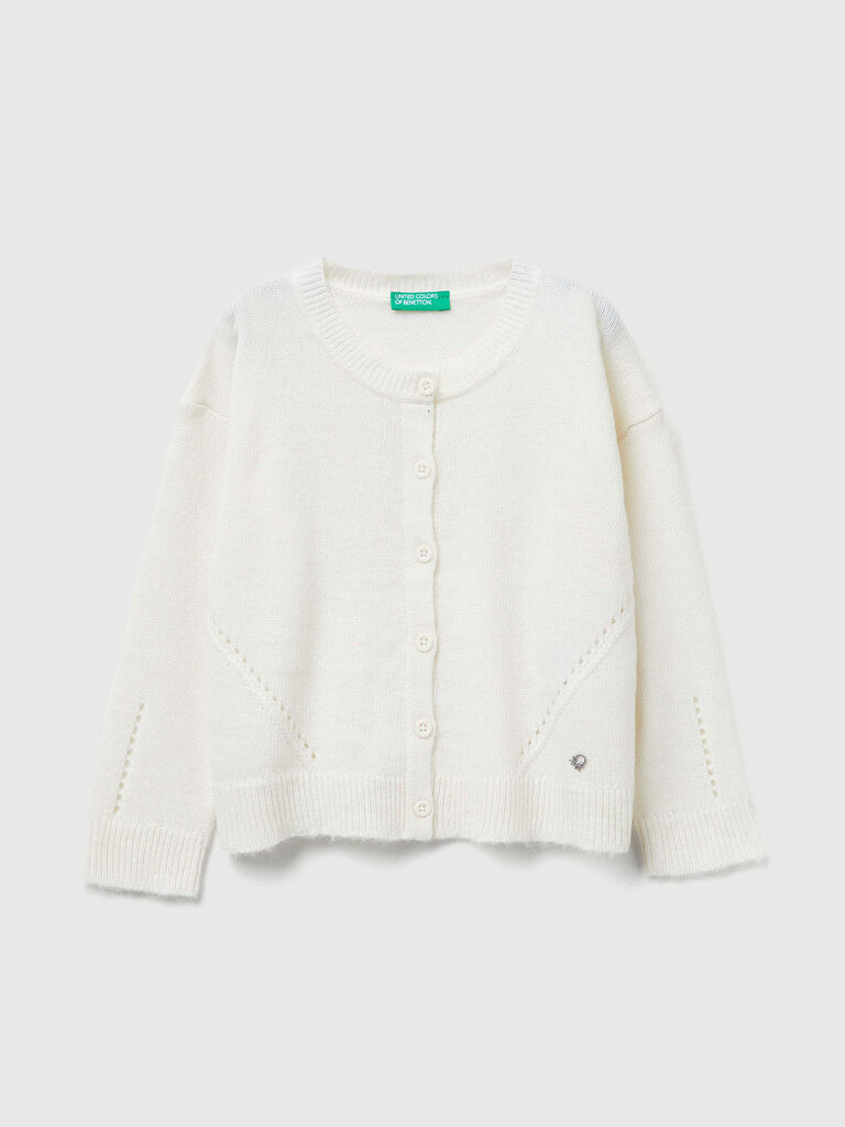 Cardigan in wool blend with perforated detailing