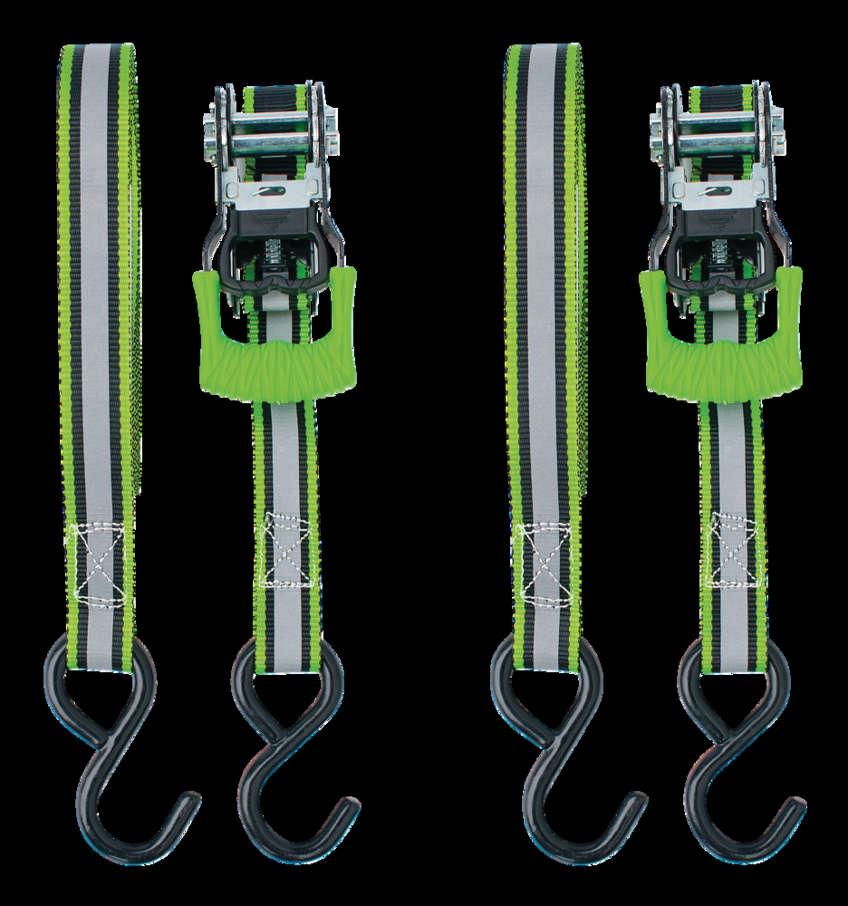 MotoMaster 1,500-lb Reflective Ratchet Tie Down Strap, with Padded D-Handle, 1-in x 12-ft, 2-pk