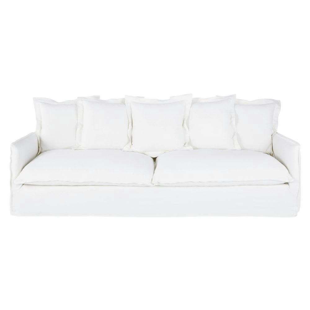 Barcelone - Canapé 4/5 places en lin supérieur blanc