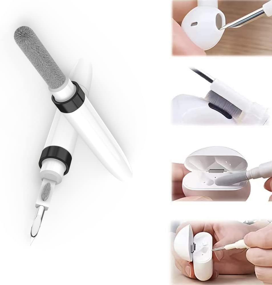 Dual-Brush Earbud Cleaning Pen | 4-in-1 Pro Kit for Precision & Durability, Tool Compatible with Airpods, Galaxy Buds, All Wireless Headsets -Black