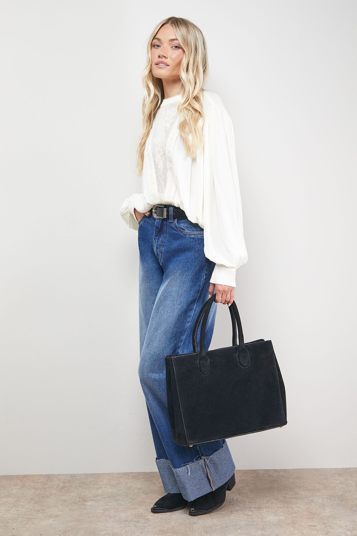 Oasis Claudia Suede Tote Bag With Pocket