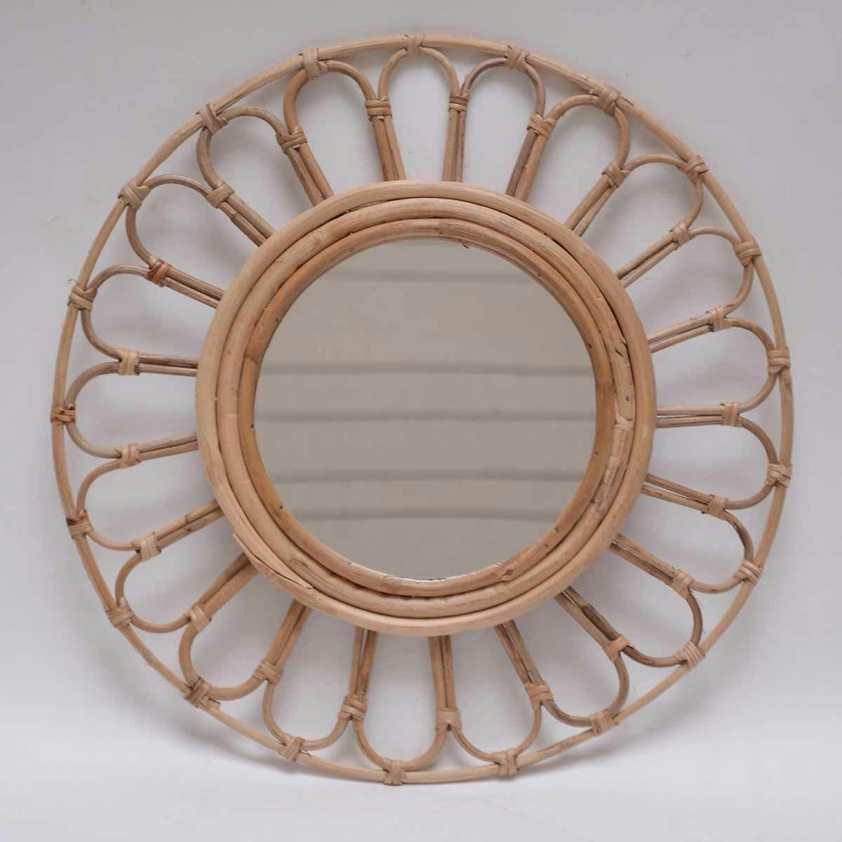 MOKA - Miroir rond en rotin alma bois clair D20