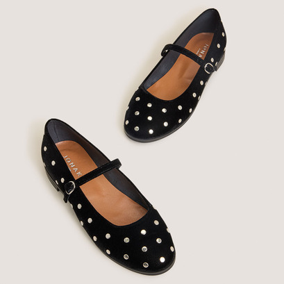 Ballerines à rivetsen velours noir | DELIOTT